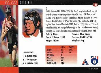 1997 Select AFL Ultimate Series #115 Nathan Burke Back